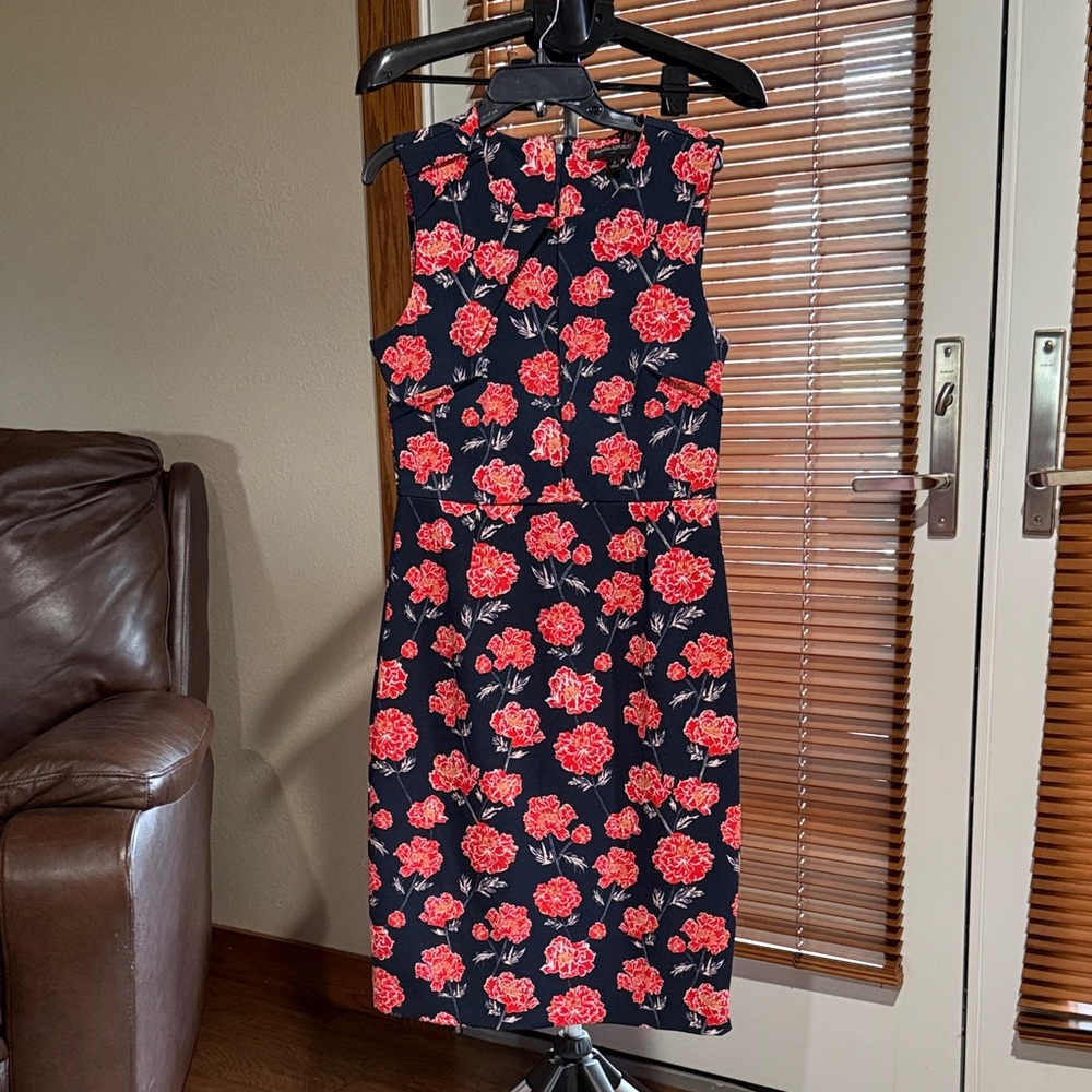 Banana Republic Navy Blue and Red Floral Midi Dress